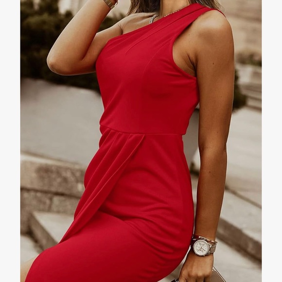 NWT Women's One Shoulder Ruched Bodycon Cutout Slit Wrap Party Cocktail Dress - Picture 4 of 6